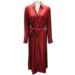 Peserico Deep Red Monili Bead Embellished Midi Dress with Tie